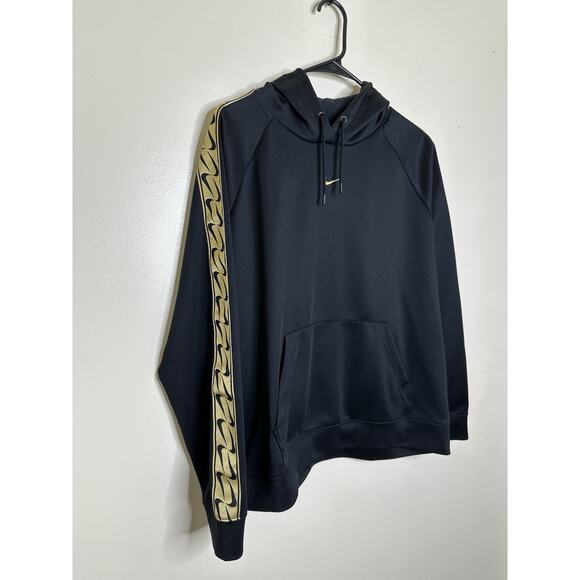 Nike Black Hoodie Men’s Size Large Gold Ribbon Logo Detail Stripe Sleeves Metal - Picture 1 of 8